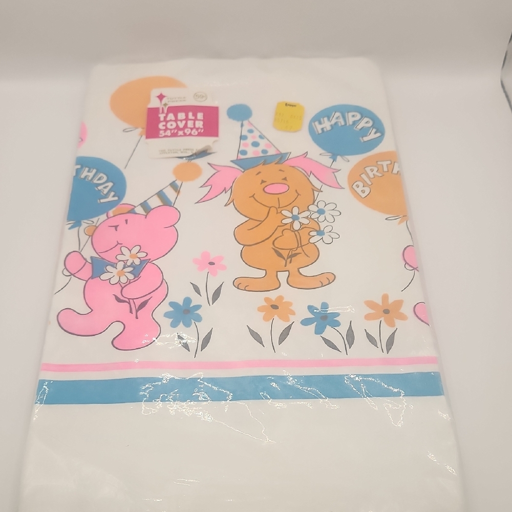 Vintage MCM Happy Birthday Table Cover with Cartoon Animals. New Old Stock.